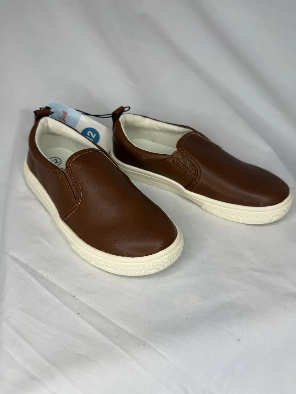Cat & Jack Boys' Brown Faux Leather Slip On Casual Sneakers US 12T
